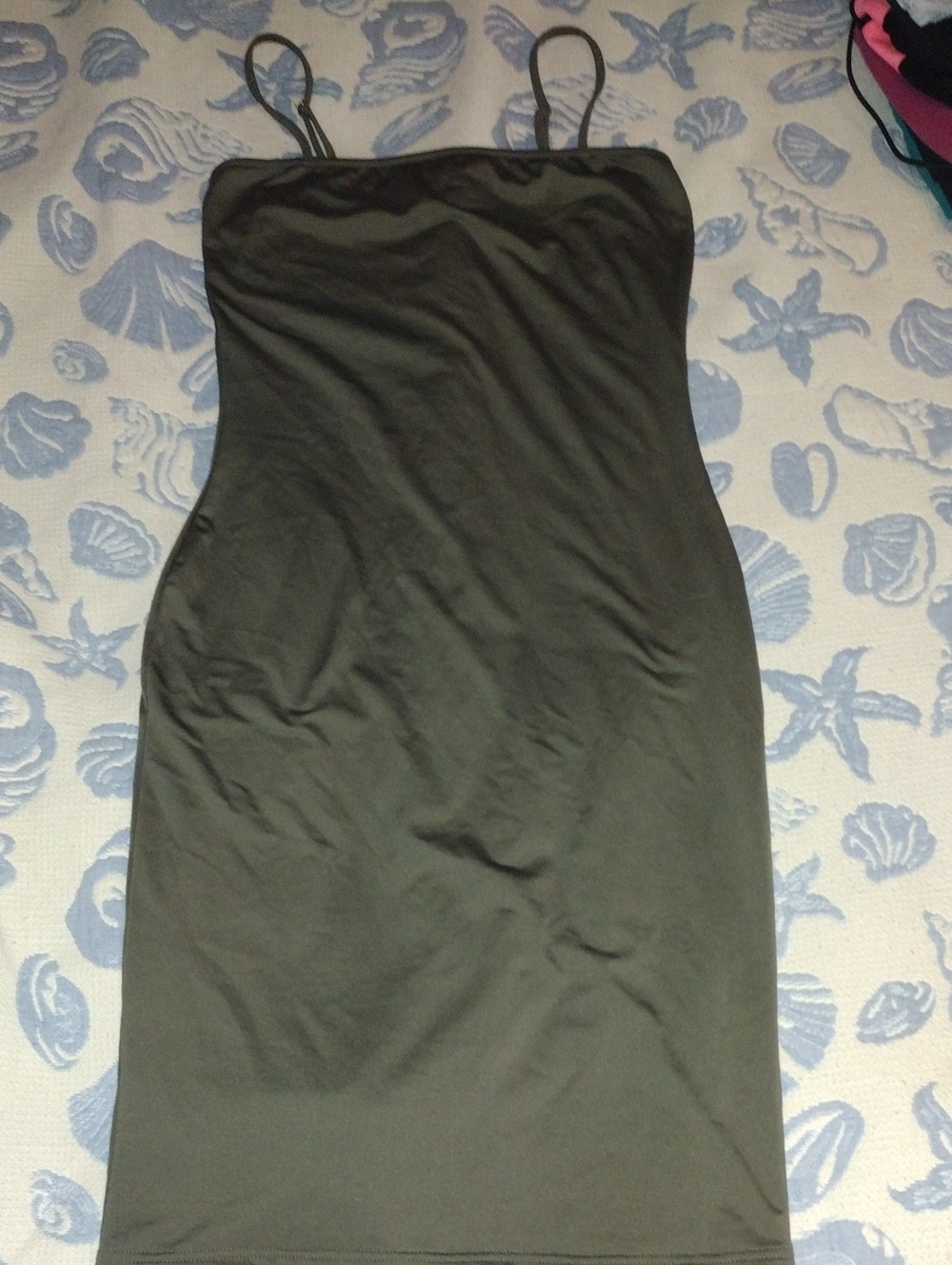 Classic Olive Colored Slip Dress with Spaghetti Straps